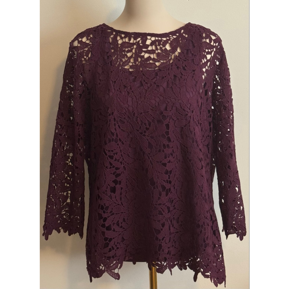 Women's Draper's & Damon's Plum Lace Blouse XL